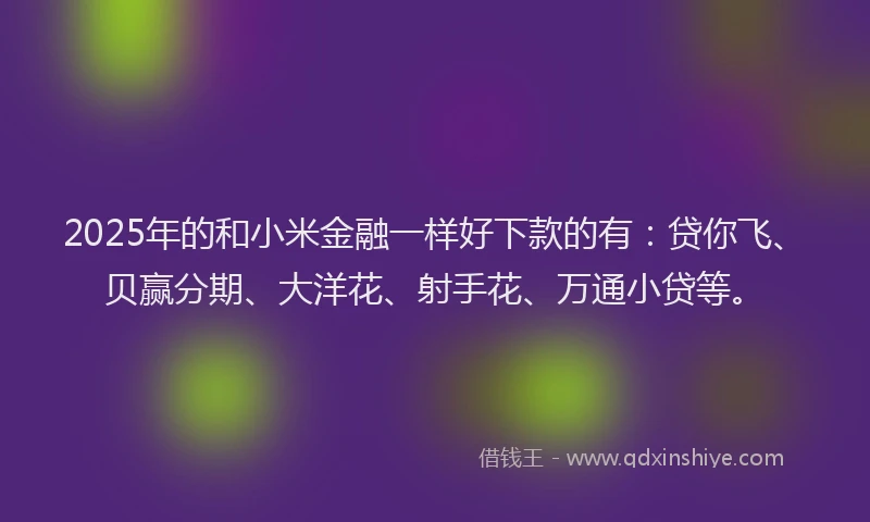 2025年的和小米金融一样好下款的有：贷你飞、贝赢分期、大洋花、射手花、万通小贷等。