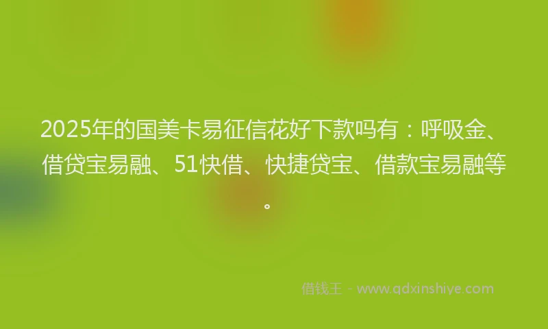 2025年的国美卡易征信花好下款吗有：呼吸金、借贷宝易融、51快借、快捷贷宝、借款宝易融等。