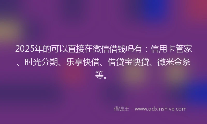 2025年的可以直接在微信借钱吗有：信用卡管家、时光分期、乐享快借、借贷宝快贷、微米金条等。