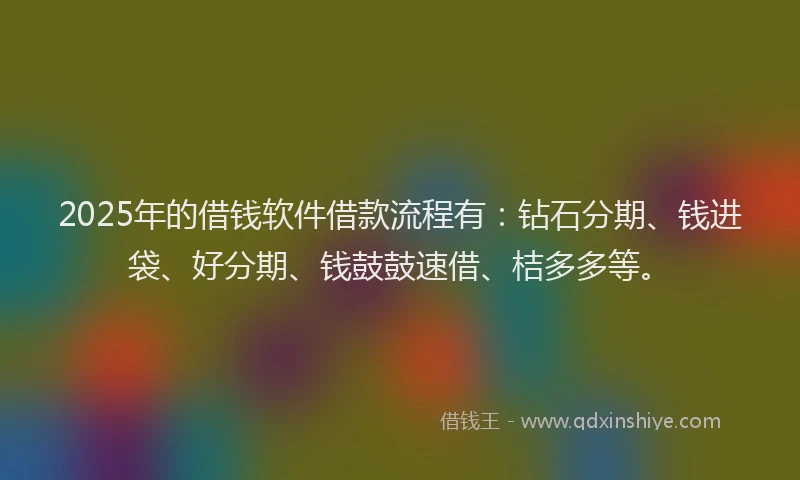 2025年的借钱软件借款流程有：钻石分期、钱进袋、好分期、钱鼓鼓速借、桔多多等。