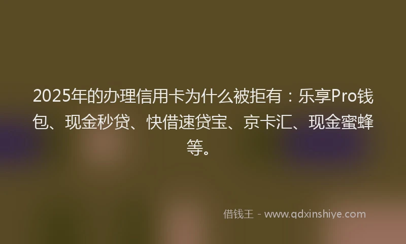 2025年的办理信用卡为什么被拒有：乐享Pro钱包、现金秒贷、快借速贷宝、京卡汇、现金蜜蜂等。