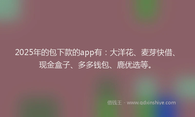 2025年的包下款的app有：大洋花、麦芽快借、现金盒子、多多钱包、鹿优选等。
