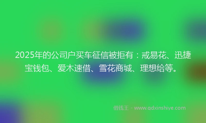 2025年的公司户买车征信被拒有：戒易花、迅捷宝钱包、爱木速借、雪花商城、理想给等。