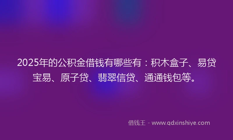 2025年的公积金借钱有哪些有：积木盒子、易贷宝易、原子贷、翡翠信贷、通通钱包等。