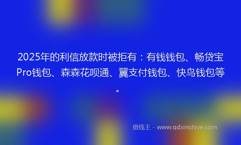 2025年的利信放款时被拒有：有钱钱包、畅贷宝Pro钱包、森森花呗通、翼支付钱包、快鸟钱包等。