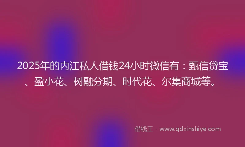 2025年的内江私人借钱24小时微信有：甄信贷宝、盈小花、树融分期、时代花、尔集商城等。