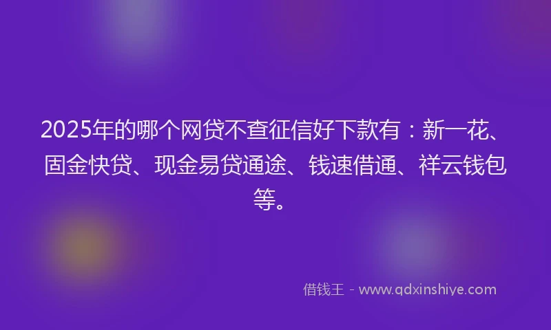 2025年的哪个网贷不查征信好下款有：新一花、固金快贷、现金易贷通途、钱速借通、祥云钱包等。