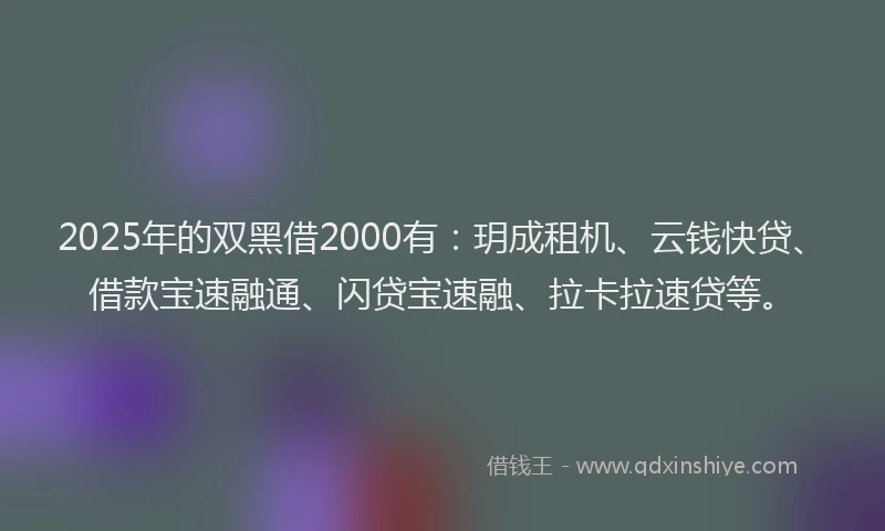 2025年的双黑借2000有：玥成租机、云钱快贷、借款宝速融通、闪贷宝速融、拉卡拉速贷等。