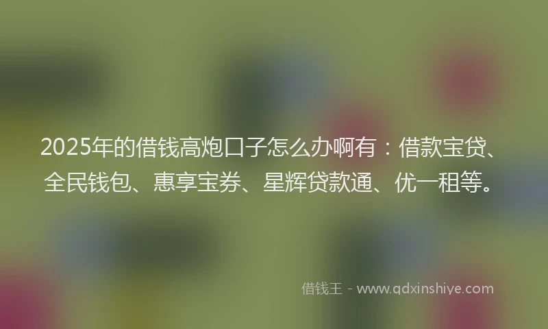 2025年的借钱高炮口子怎么办啊有：借款宝贷、全民钱包、惠享宝券、星辉贷款通、优一租等。