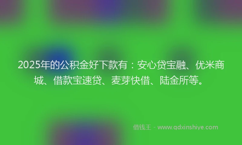 2025年的公积金好下款有：安心贷宝融、优米商城、借款宝速贷、麦芽快借、陆金所等。