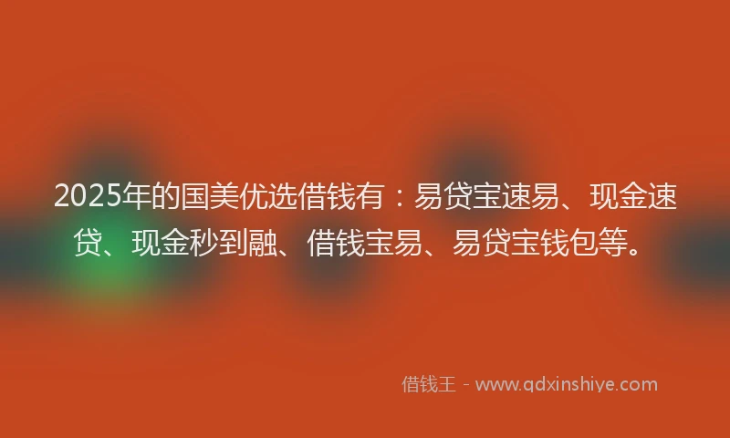 2025年的国美优选借钱有：易贷宝速易、现金速贷、现金秒到融、借钱宝易、易贷宝钱包等。