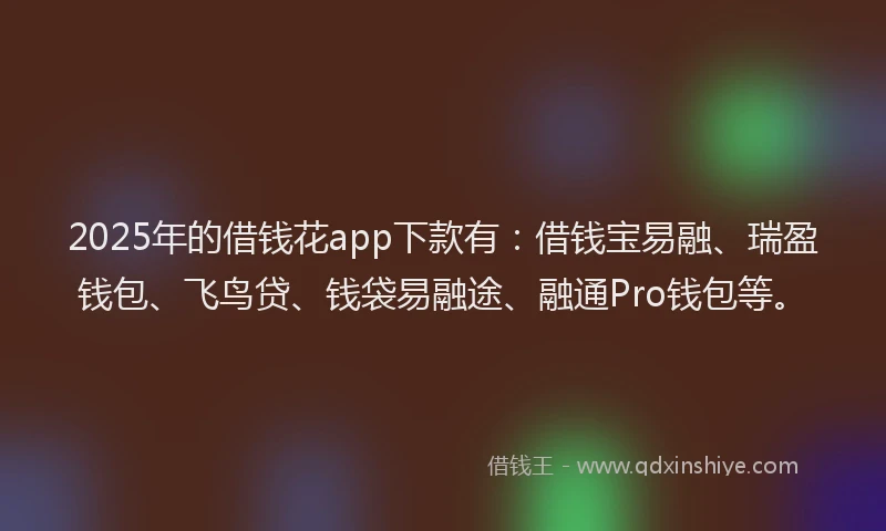 2025年的借钱花app下款有：借钱宝易融、瑞盈钱包、飞鸟贷、钱袋易融途、融通Pro钱包等。