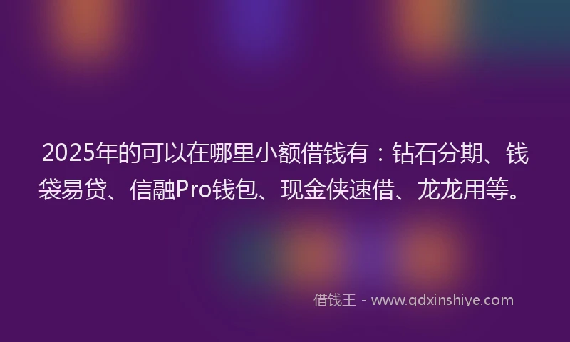 2025年的可以在哪里小额借钱有：钻石分期、钱袋易贷、信融Pro钱包、现金侠速借、龙龙用等。
