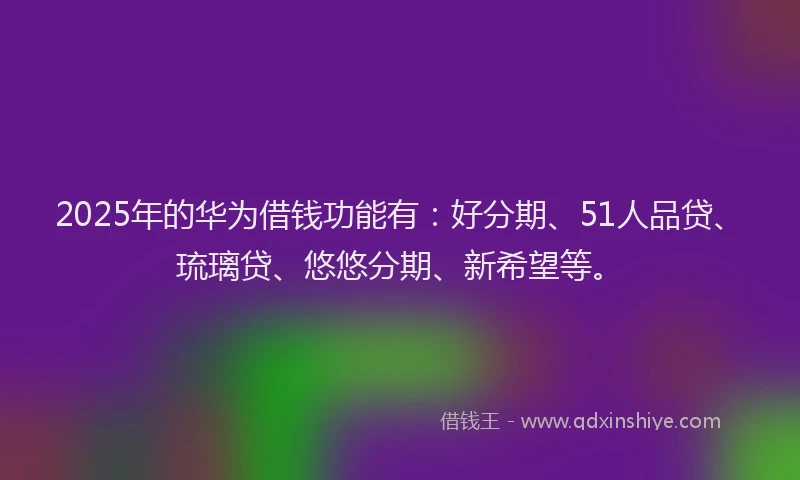 2025年的华为借钱功能有：好分期、51人品贷、琉璃贷、悠悠分期、新希望等。