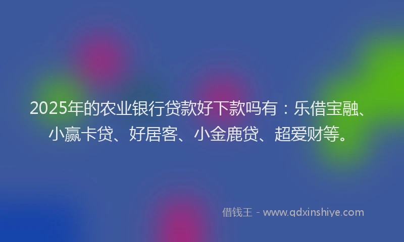 2025年的农业银行贷款好下款吗有：乐借宝融、小赢卡贷、好居客、小金鹿贷、超爱财等。