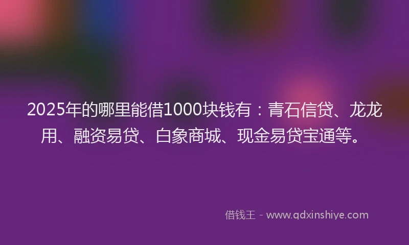 2025年的哪里能借1000块钱有：青石信贷、龙龙用、融资易贷、白象商城、现金易贷宝通等。