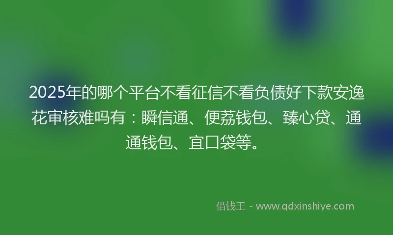 2025年的哪个平台不看征信不看负债好下款安逸花审核难吗有：瞬信通、便荔钱包、臻心贷、通通钱包、宜口袋等。