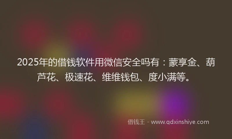 2025年的借钱软件用微信安全吗有:蒙享金、葫芦花、极速花、维维钱包、度小满等。