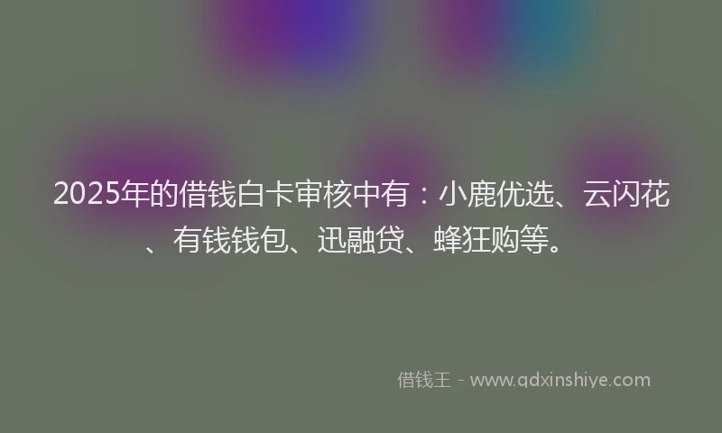 2025年的借钱白卡审核中有：小鹿优选、云闪花、有钱钱包、迅融贷、蜂狂购等。
