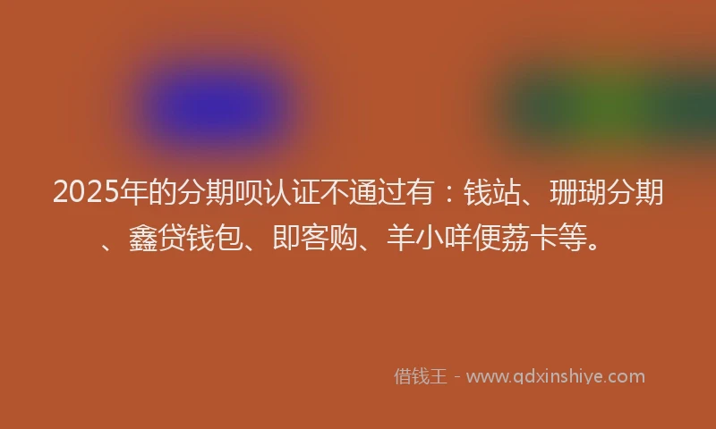 2025年的分期呗认证不通过有：钱站、珊瑚分期、鑫贷钱包、即客购、羊小咩便荔卡等。