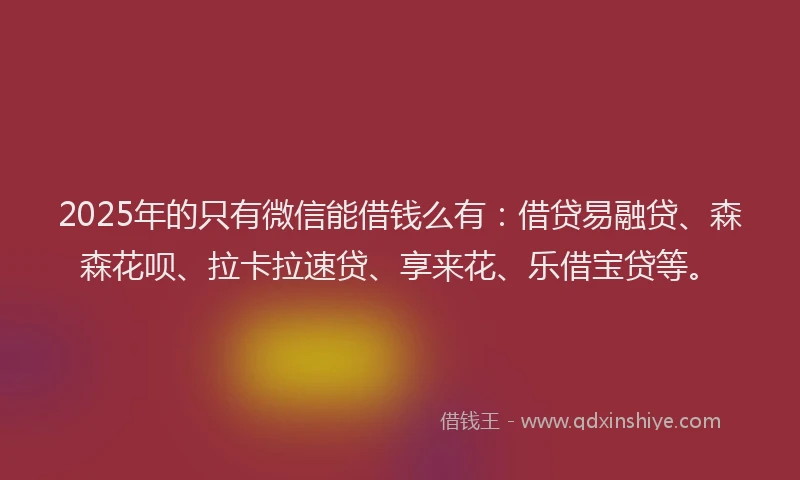 2025年的只有微信能借钱么有：借贷易融贷、森森花呗、拉卡拉速贷、享来花、乐借宝贷等。