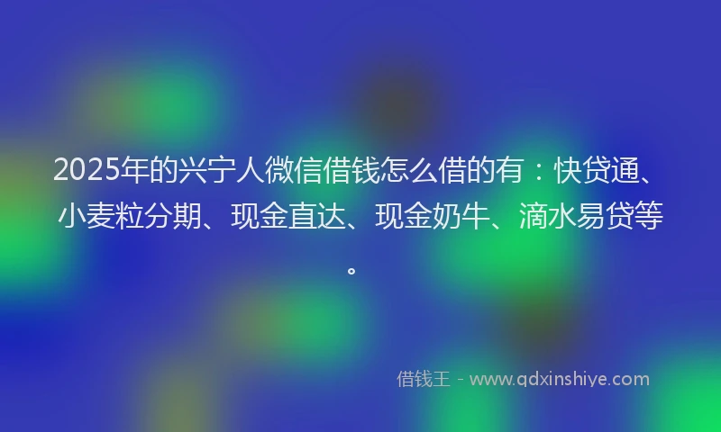 2025年的兴宁人微信借钱怎么借的有：快贷通、小麦粒分期、现金直达、现金奶牛、滴水易贷等。
