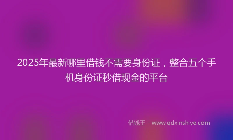 2025年最新哪里借钱不需要身份证，整合五个手机身份证秒借现金的平台