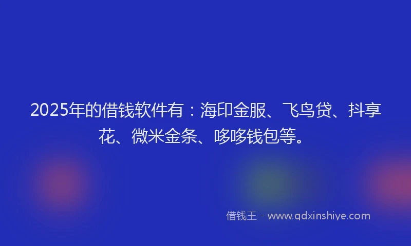 2025年的借钱软件有：海印金服、飞鸟贷、抖享花、微米金条、哆哆钱包等。