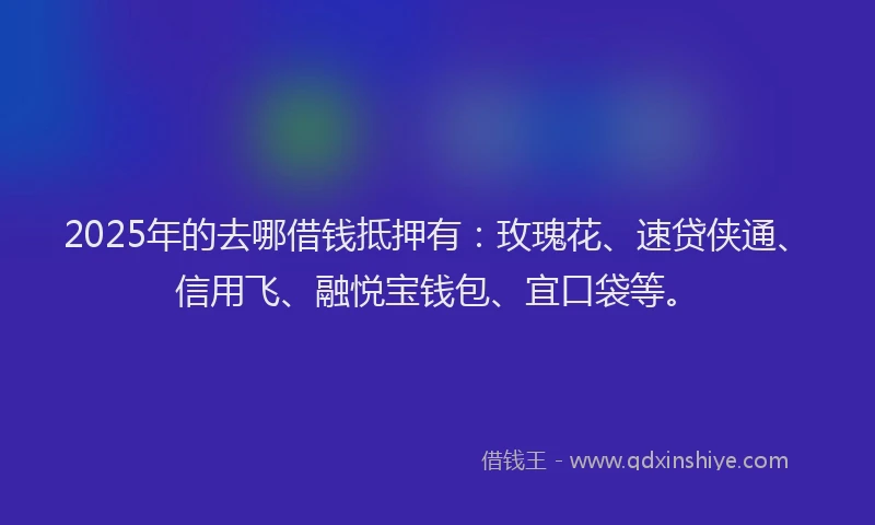 2025年的去哪借钱抵押有：玫瑰花、速贷侠通、信用飞、融悦宝钱包、宜口袋等。