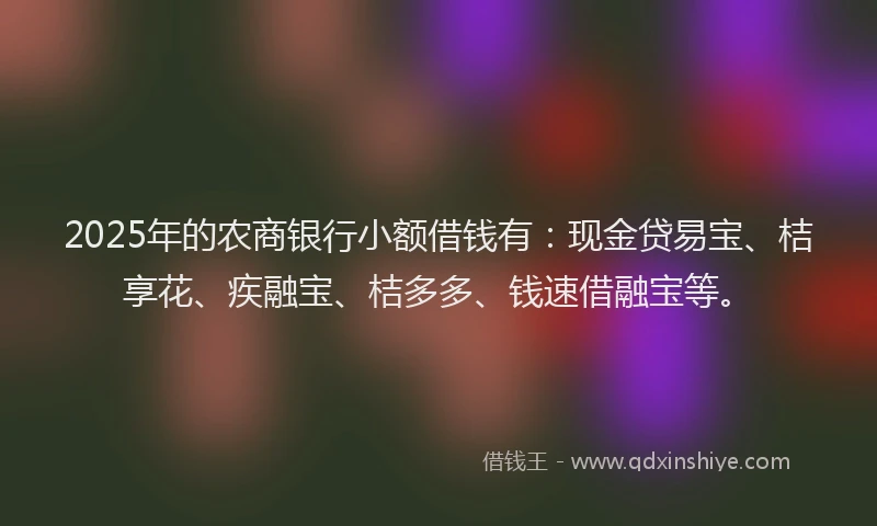 2025年的农商银行小额借钱有：现金贷易宝、桔享花、疾融宝、桔多多、钱速借融宝等。