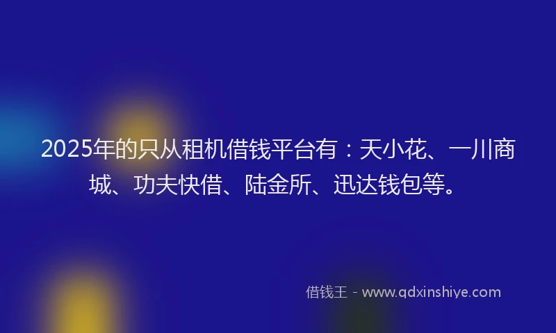 2025年的只从租机借钱平台有：天小花、一川商城、功夫快借、陆金所、迅达钱包等。