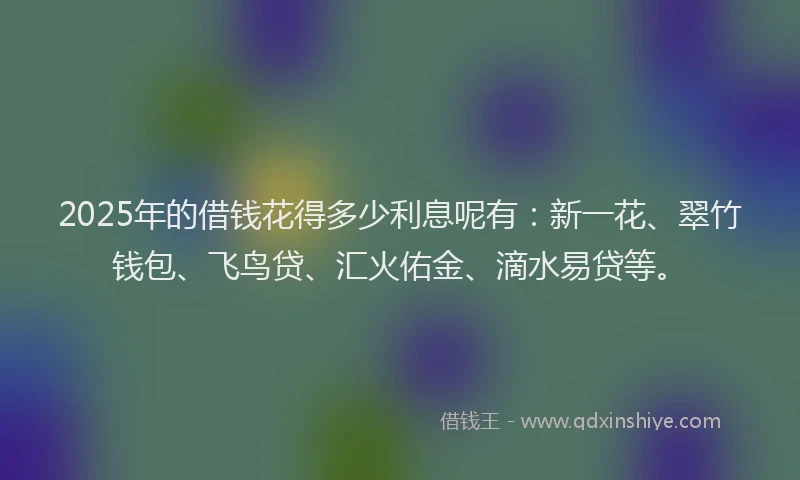 2025年的借钱花得多少利息呢有：新一花、翠竹钱包、飞鸟贷、汇火佑金、滴水易贷等。