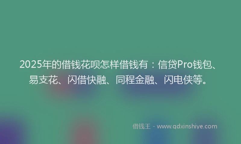 2025年的借钱花呗怎样借钱有：信贷Pro钱包、易支花、闪借快融、同程金融、闪电侠等。