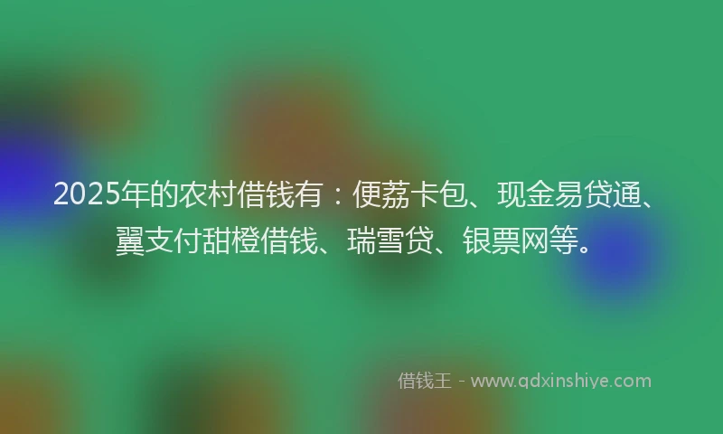 2025年的农村借钱有：便荔卡包、现金易贷通、翼支付甜橙借钱、瑞雪贷、银票网等。