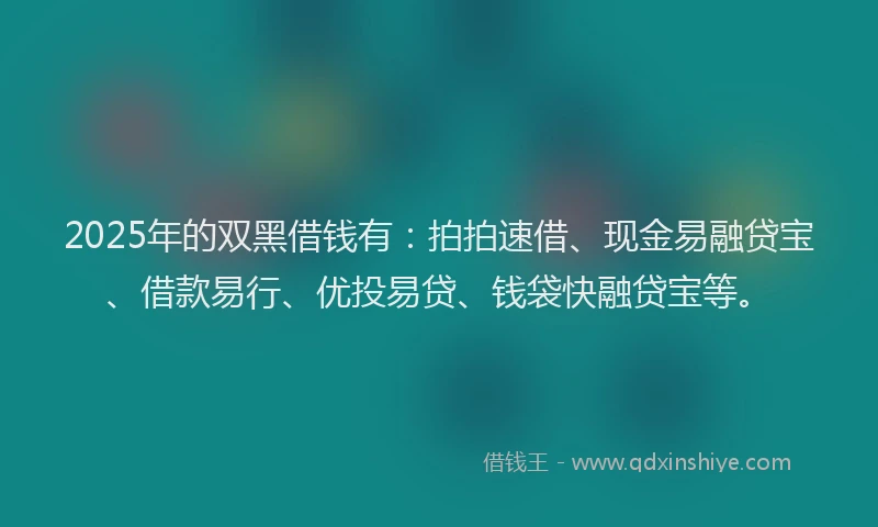2025年的双黑借钱有：拍拍速借、现金易融贷宝、借款易行、优投易贷、钱袋快融贷宝等。