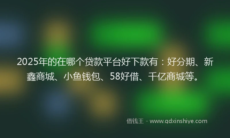2025年的在哪个贷款平台好下款有：好分期、新鑫商城、小鱼钱包、58好借、千亿商城等。