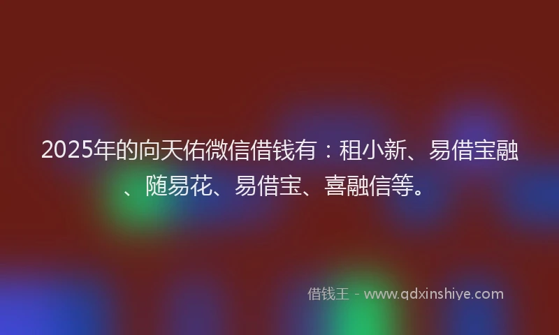 2025年的向天佑微信借钱有：租小新、易借宝融、随易花、易借宝、喜融信等。