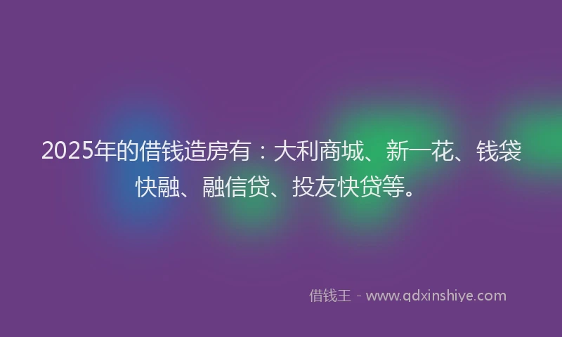 2025年的借钱造房有：大利商城、新一花、钱袋快融、融信贷、投友快贷等。