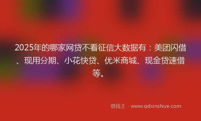 2025年的哪家网贷不看征信大数据有：美团闪借、现用分期、小花快贷、优米商城、现金贷速借等。