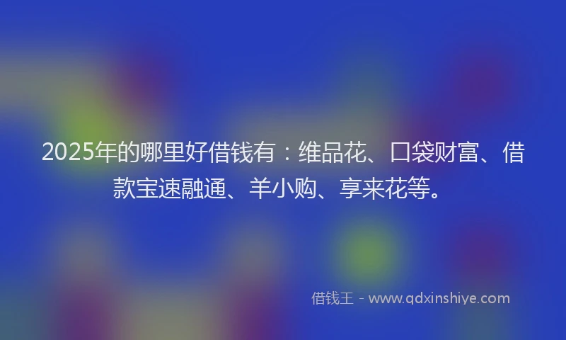 2025年的哪里好借钱有：维品花、口袋财富、借款宝速融通、羊小购、享来花等。