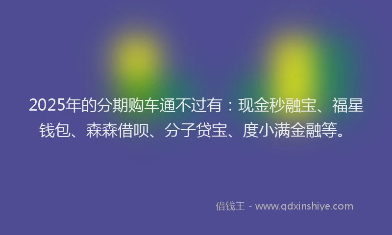 2025年的分期购车通不过有：现金秒融宝、福星钱包、森森借呗、分子贷宝、度小满金融等。