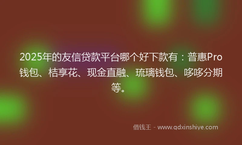 2025年的友信贷款平台哪个好下款有：普惠Pro钱包、桔享花、现金直融、琉璃钱包、哆哆分期等。