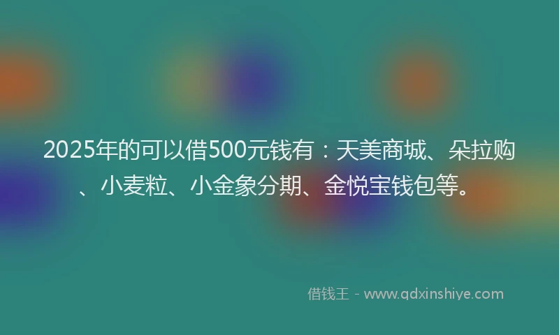 2025年的可以借500元钱有：天美商城、朵拉购、小麦粒、小金象分期、金悦宝钱包等。