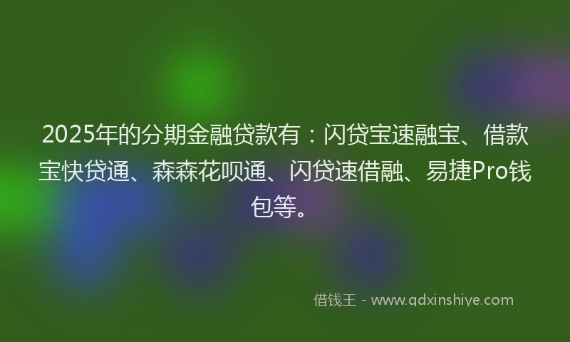 2025年的分期金融贷款有：闪贷宝速融宝、借款宝快贷通、森森花呗通、闪贷速借融、易捷Pro钱包等。