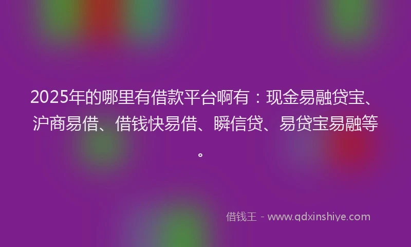 2025年的哪里有借款平台啊有：现金易融贷宝、沪商易借、借钱快易借、瞬信贷、易贷宝易融等。
