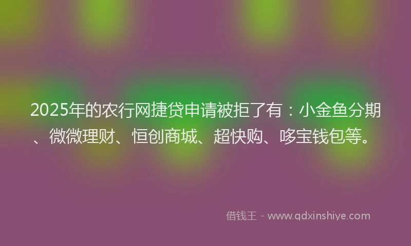 2025年的农行网捷贷申请被拒了有：小金鱼分期、微微理财、恒创商城、超快购、哆宝钱包等。