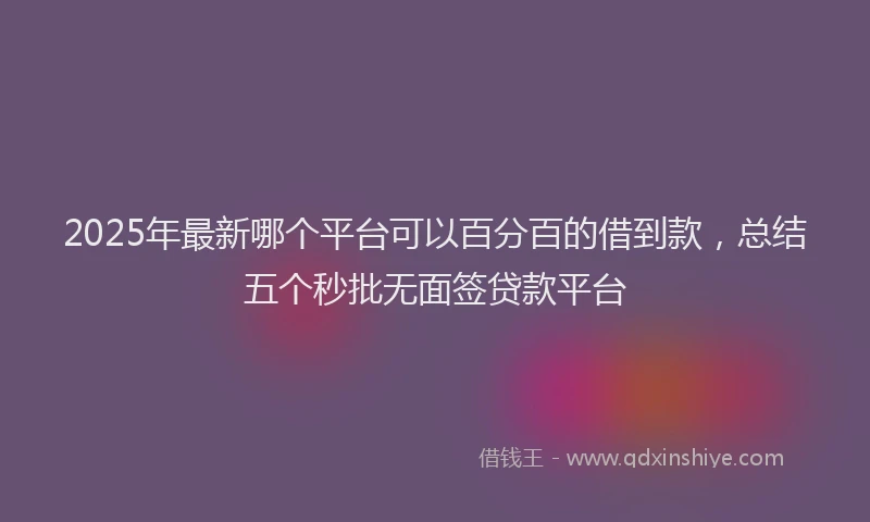 2025年最新哪个平台可以百分百的借到款，总结五个秒批无面签贷款平台