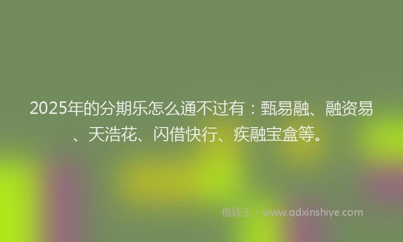 2025年的分期乐怎么通不过有：甄易融、融资易、天浩花、闪借快行、疾融宝盒等。