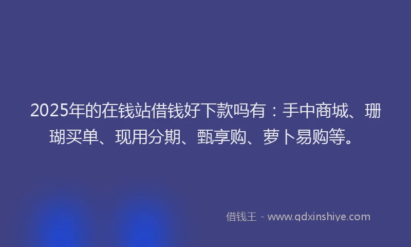2025年的在钱站借钱好下款吗有：手中商城、珊瑚买单、现用分期、甄享购、萝卜易购等。