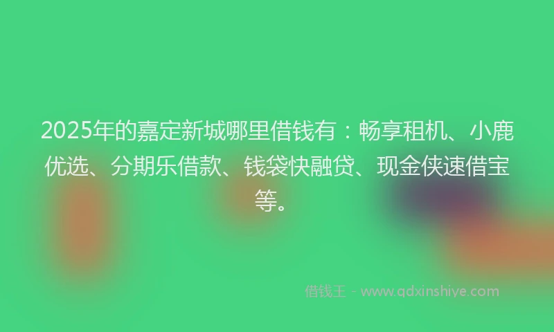 2025年的嘉定新城哪里借钱有：畅享租机、小鹿优选、分期乐借款、钱袋快融贷、现金侠速借宝等。